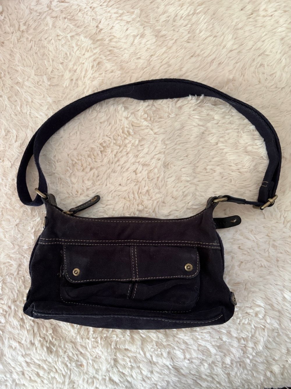 Vintage Fossil Classic Black Canvas Shoulder/ Crossbody Bag - Versatile Style